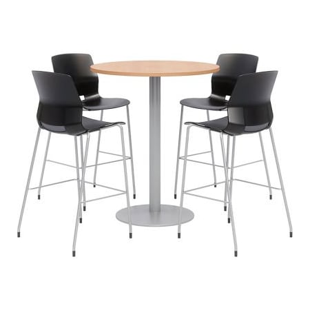 Kfi KFI 42" Round Bistro Table & 4 Barstool Set, Maple Table With Black Stools OLTFL42RD-B1922-SL-41-10776-4-OL2700BR-